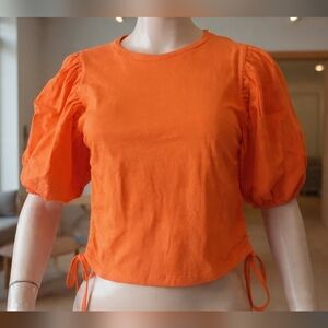 Zara Orange Crop Style Puffy Sleeves Women's Small